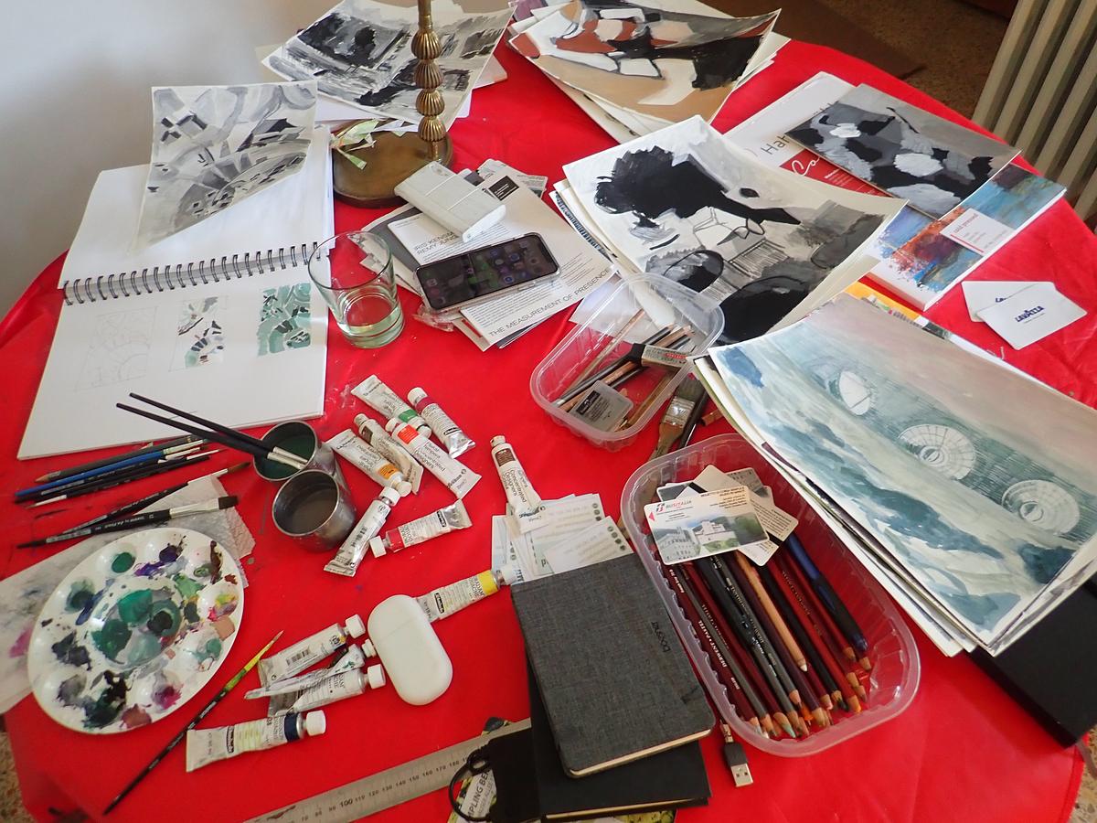 Working in Assisi with drawing